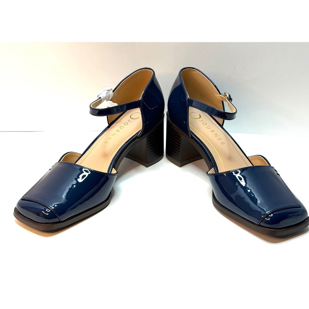 Journee Collection Women Evangeline Block Heel Square Toe Pumps Navy sir 7M NWT - Picture 4 of 11